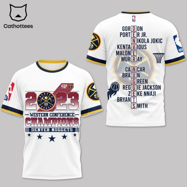 2023 Denver Nuggets Western Conference Champions Logo Design On Sleeve 3D T-Shirt