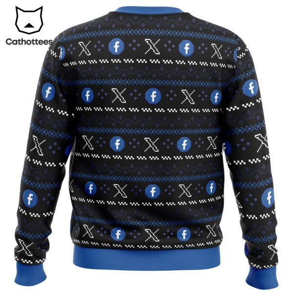 Cage Fighter Elun Mask vs.Mark Zuckerberg Funny Pop Culture Ugly Christmas Sweater