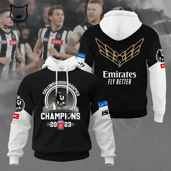 Collingwood Magpies Champions 2023 AFL Emirates Fly Better 3D Hoodie