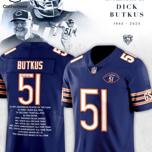 In The Memory Of Dick Butkus 1942-2023 NFL 51 Design Blue Jersey