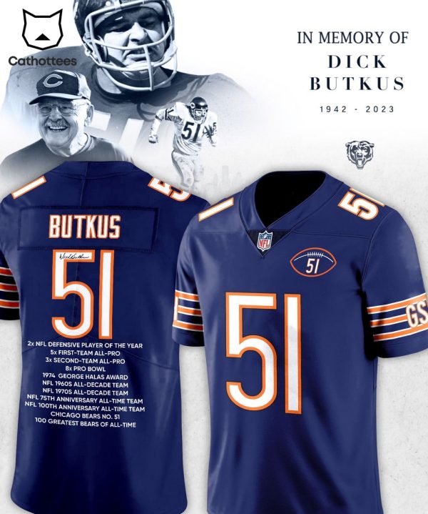 In The Memory Of Dick Butkus 1942-2023 NFL 51 Design Blue Jersey