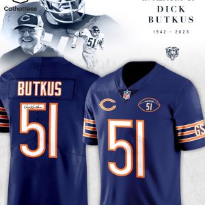 In The Memory Of Dick Butkus 1942-2023 NFL 51 Logo Design Blue Jersey