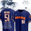 In The Memory Of Dick Butkus Bears 1942-2023 NFL 51 Logo Design Orange Baseball Jersey