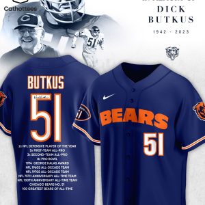 In The Memory Of Dick Butkus Bears 1942-2023 NFL 51 Logo Design Blue Baseball Jersey