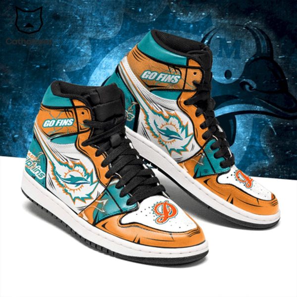 Miami Dolphins Go Fins Blue Orange Design Air Jordan 1 High Top