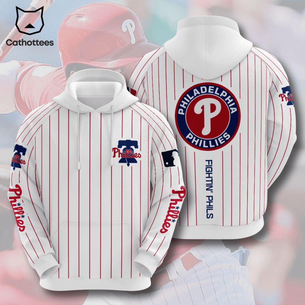 MLB Philadelphia Phillies Fightin Phils Shirt Stripes Design White 3D Hoodie