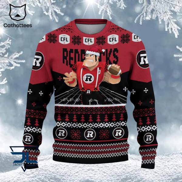 Ottawa Redblacks CFL Red Black Christmas Design 3D Sweater