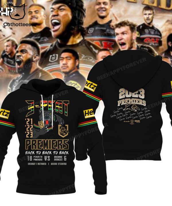 Penrith Panthers 3-Peat Back To Back To Back 2023 Premiers Mascot Design 3D Hoodie