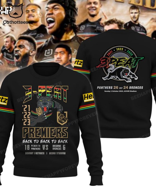 Penrith Panthers 3-Peat Back To Back To Back 2023 Premiers Mascot Design 3D Hoodie