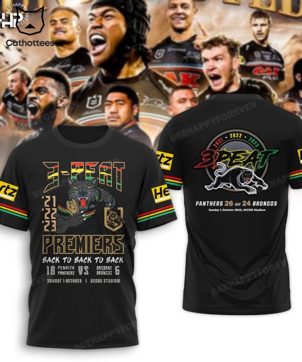 Penrith Panthers 3-Peat Back To Back To Back 2023 Premiers Mascot Design 3D Hoodie