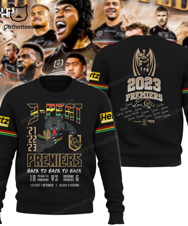 Penrith Panthers 3-Peat Back To Back To Back Mascot Design 3D Hoodie