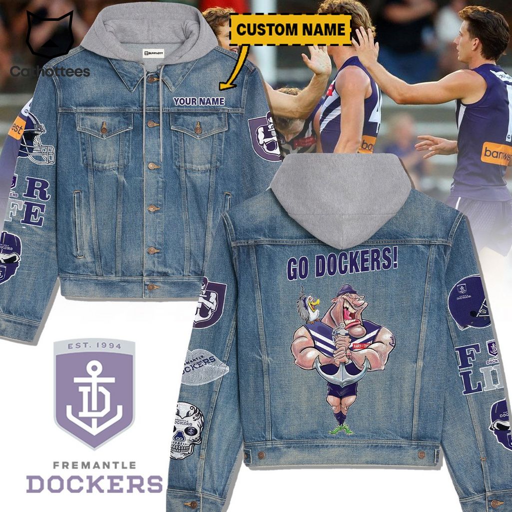 Personalized AFL Fremantle Go Dockers Design Hooded Denim Jacket