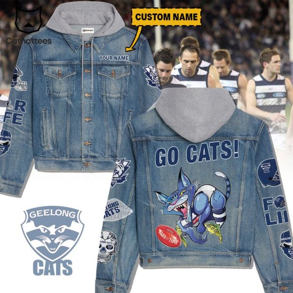 Personalized AFL Geelong Cats Go Cats Design Hooded Denim Jacket