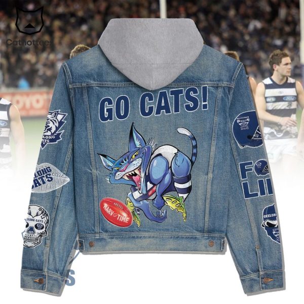 Personalized AFL Geelong Cats Go Cats Design Hooded Denim Jacket