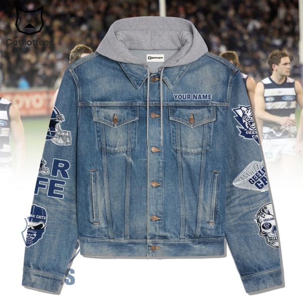 Personalized AFL Geelong Cats Go Cats Design Hooded Denim Jacket