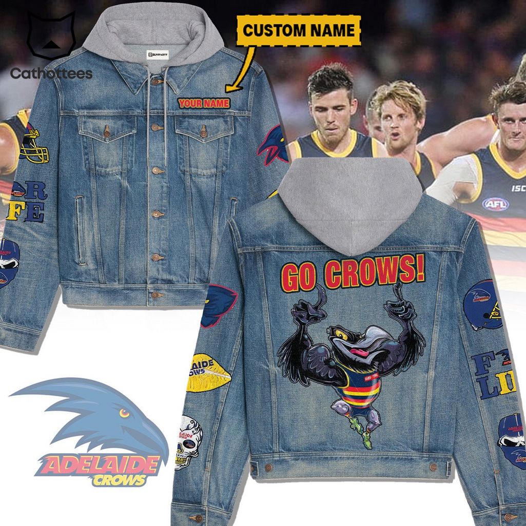 Personalized AFL Go Crows Mascot Raised Both Hands Design Hooded Denim Jacket