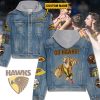 Personalized AFL Go Lions Muscular Lion Design Hooded Denim Jacket