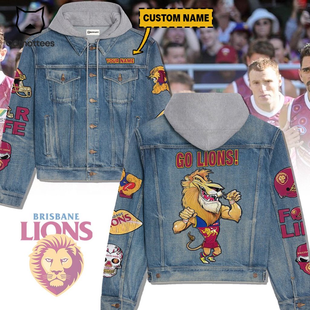 Personalized AFL Go Lions Muscular Lion Design Hooded Denim Jacket