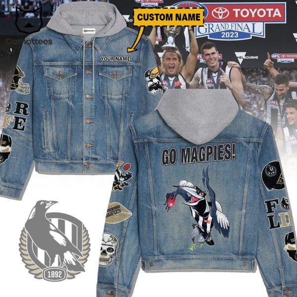 Personalized AFL Go Magpies Skull Design Hooded Denim Jacket