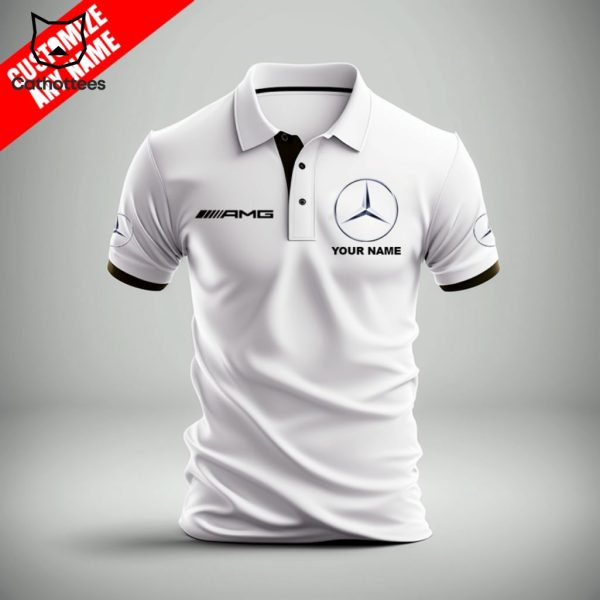 Personalized AMG Mercedes Benz Logo Design White 3D Polo