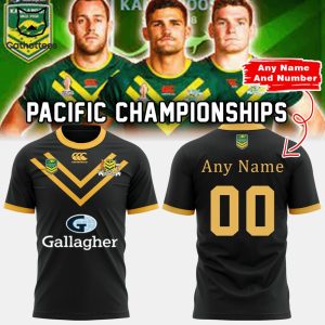 Personalized Australian Kangaroos Pacific Rugby League Championships Black Logo Design 3D T-Shirt