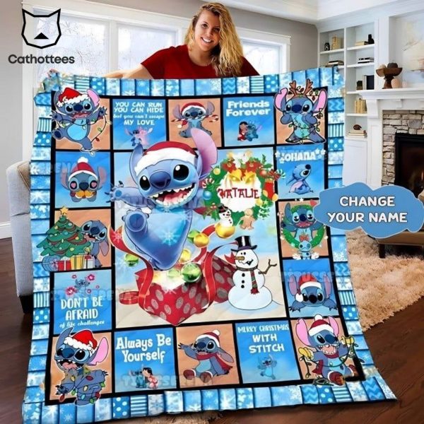 Personalized  Merry Christmas With Stitch Design Blanket