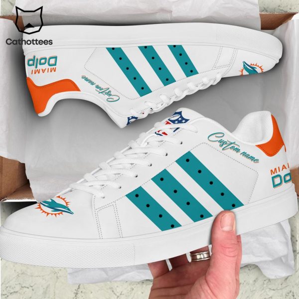 Personalized Miami Dolphins White  Blue Trim NFL Logo Design Stan Smith