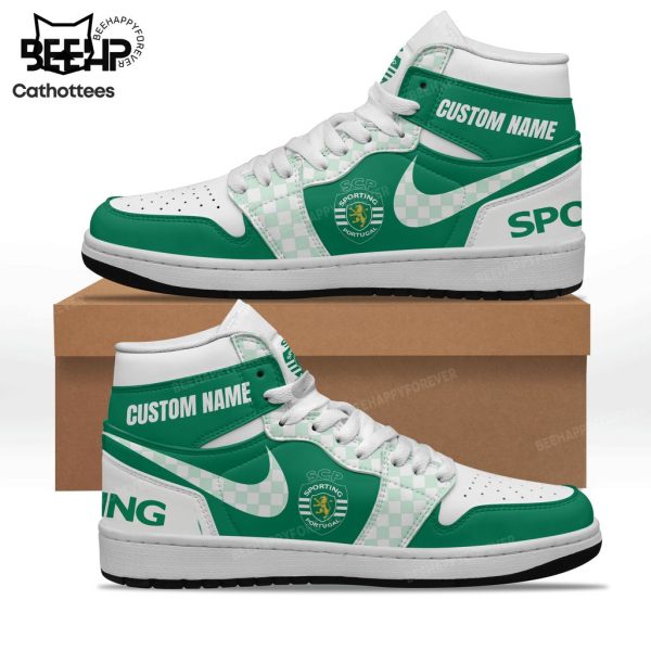 Personalized Sporting Lisbon Portugal Green Nike Logo Design Air Jordan 1 High Top