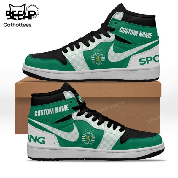 Personalized Sporting Lisbon Portugal Green Nike Logo Design Air Jordan 1 High Top