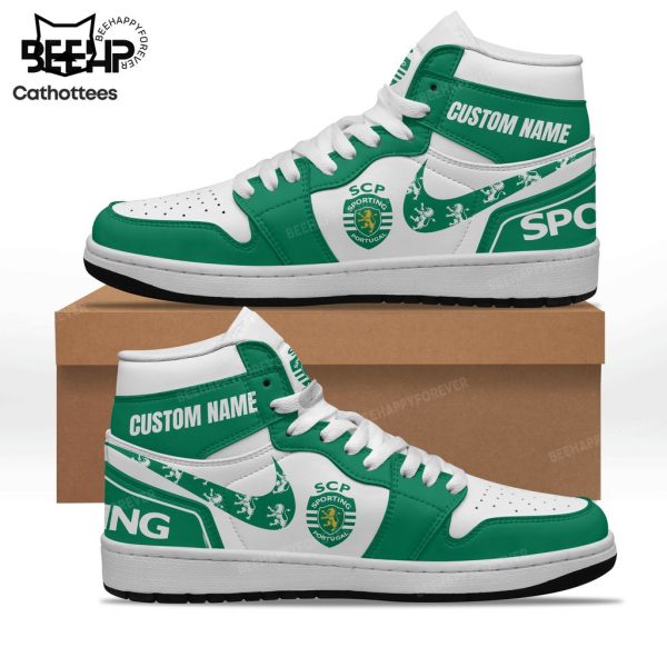 Personalized Sporting Lisbon Portugal Green Shoes With Square Nike Logo Design Air Jordan 1 High Top