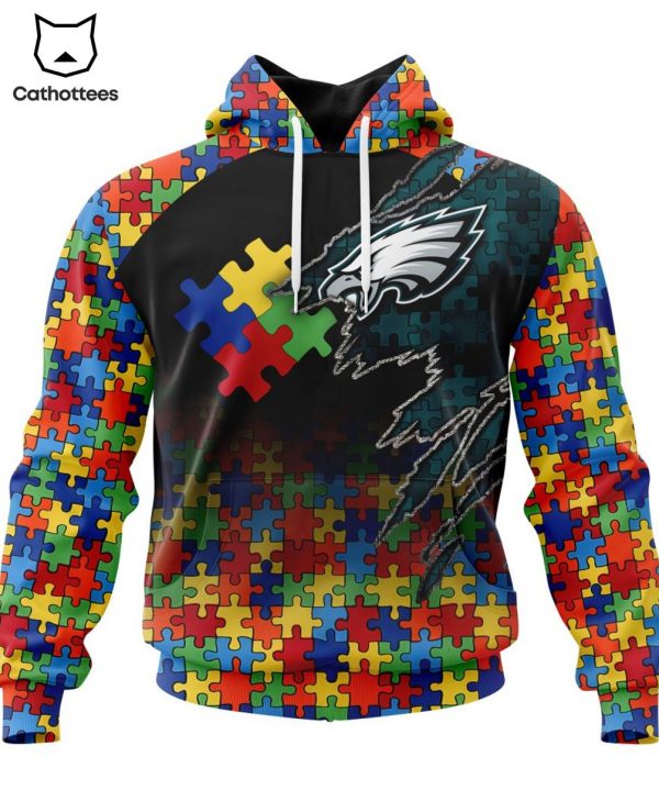 Personalized Philadelphia Eagles Special Autism Awareness Color Puzzle Pieces Design 3D Hoodie