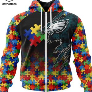 Personalized Philadelphia Eagles Special Autism Awareness Color Puzzle Pieces Design 3D Hoodie