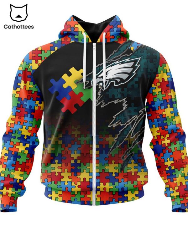 Personalized Philadelphia Eagles Special Autism Awareness Color Puzzle Pieces Design 3D Hoodie