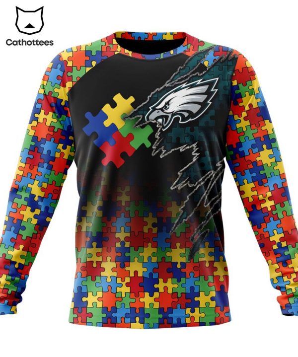 Personalized Philadelphia Eagles Special Autism Awareness Color Puzzle Pieces Design 3D Hoodie