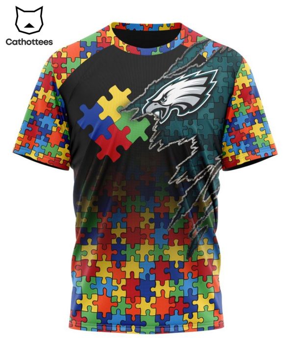 Personalized Philadelphia Eagles Special Autism Awareness Color Puzzle Pieces Design 3D Hoodie