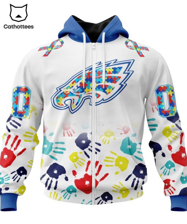 Personalized Philadelphia Eagles Special Autism Awareness Colorful Hands Design 3D Hoodie