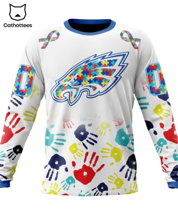 Personalized Philadelphia Eagles Special Autism Awareness Colorful Hands Design 3D Hoodie