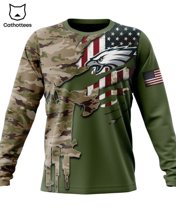 Personalized Philadelphia Eagles Special Camo Design For Veterans Day 3D Hoodie