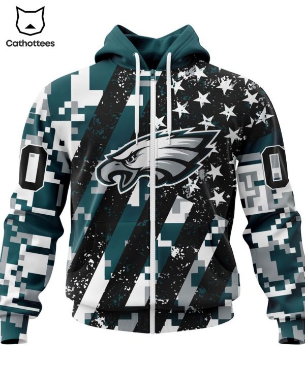 Personalized Philadelphia Eagles Special Camo For Veterans Day Mascot Design 3D Hoodie