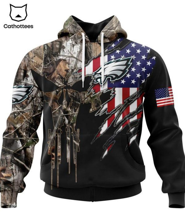 Personalized Philadelphia Eagles Special Camo Hunting Design With Skull Art 3D Hoodie