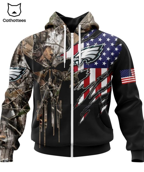 Personalized Philadelphia Eagles Special Camo Hunting Design With Skull Art 3D Hoodie