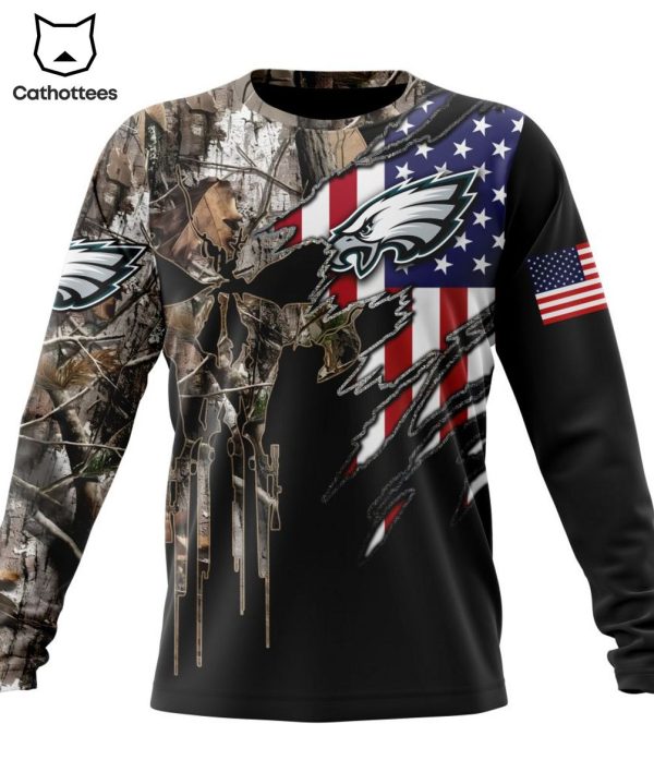 Personalized Philadelphia Eagles Special Camo Hunting Design With Skull Art 3D Hoodie