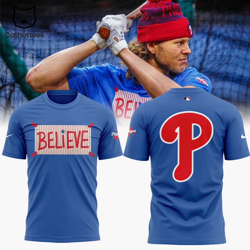 Philadelphia Phillies Believe Blue Design 3D T-Shirt