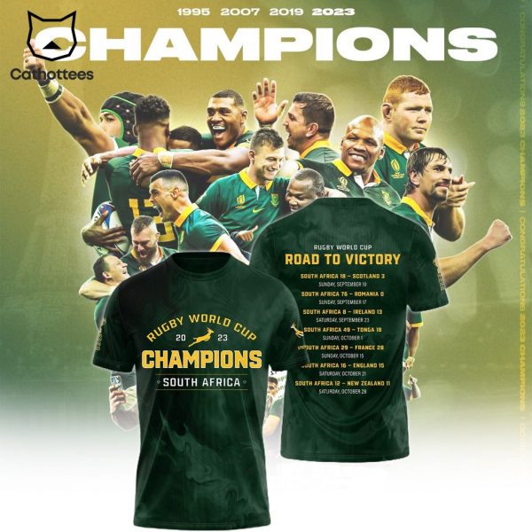 Rugby World Cup 2023 Champions South Africa Road To Victory List Member Green Design 3D T-Shirt