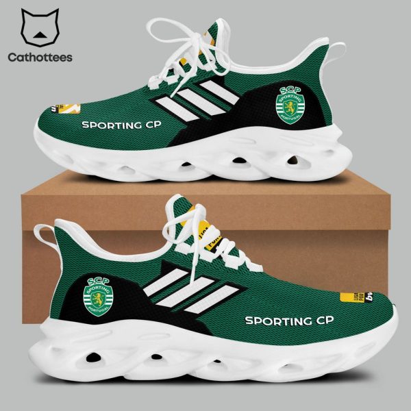 Sporting Lisbon Black Mesh Shoes With Green Stripes Design Max Soul Shoes