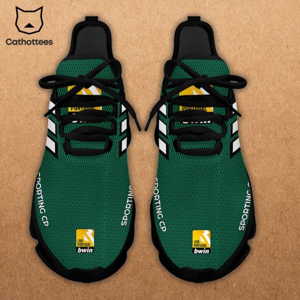 Sporting Lisbon Black Mesh Shoes With Green Stripes Design Max Soul Shoes