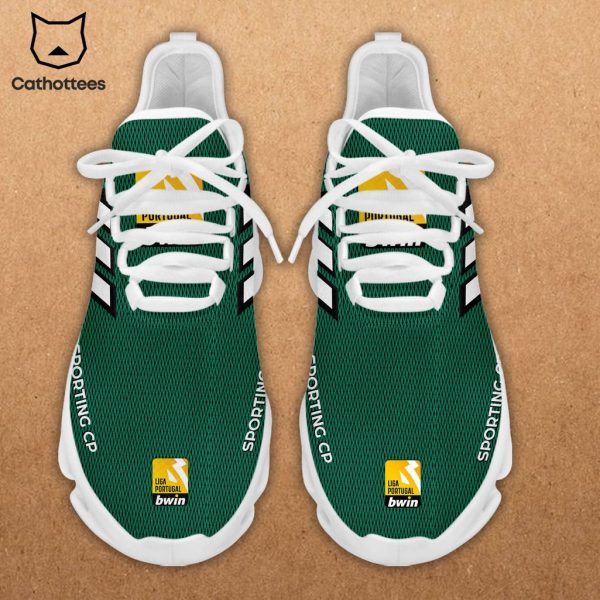 Sporting Lisbon Black Mesh Shoes With Green Stripes Design Max Soul Shoes