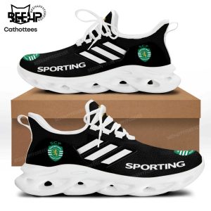 Sporting Lisbon Black Mesh Shoes With White Stripes Logo Design Max Soul Shoes