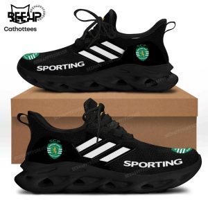 Sporting Lisbon Black Mesh Shoes With White Stripes Logo Design Max Soul Shoes