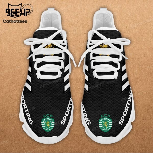 Sporting Lisbon Black Mesh Shoes With White Stripes Logo Design Max Soul Shoes